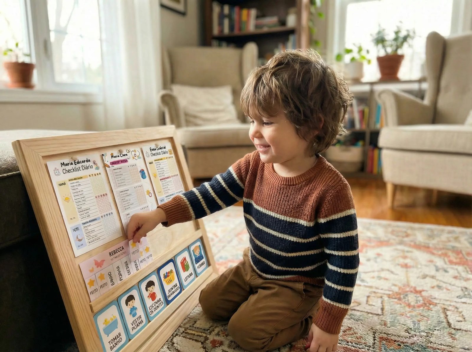 Criança feliz seguindo rotina